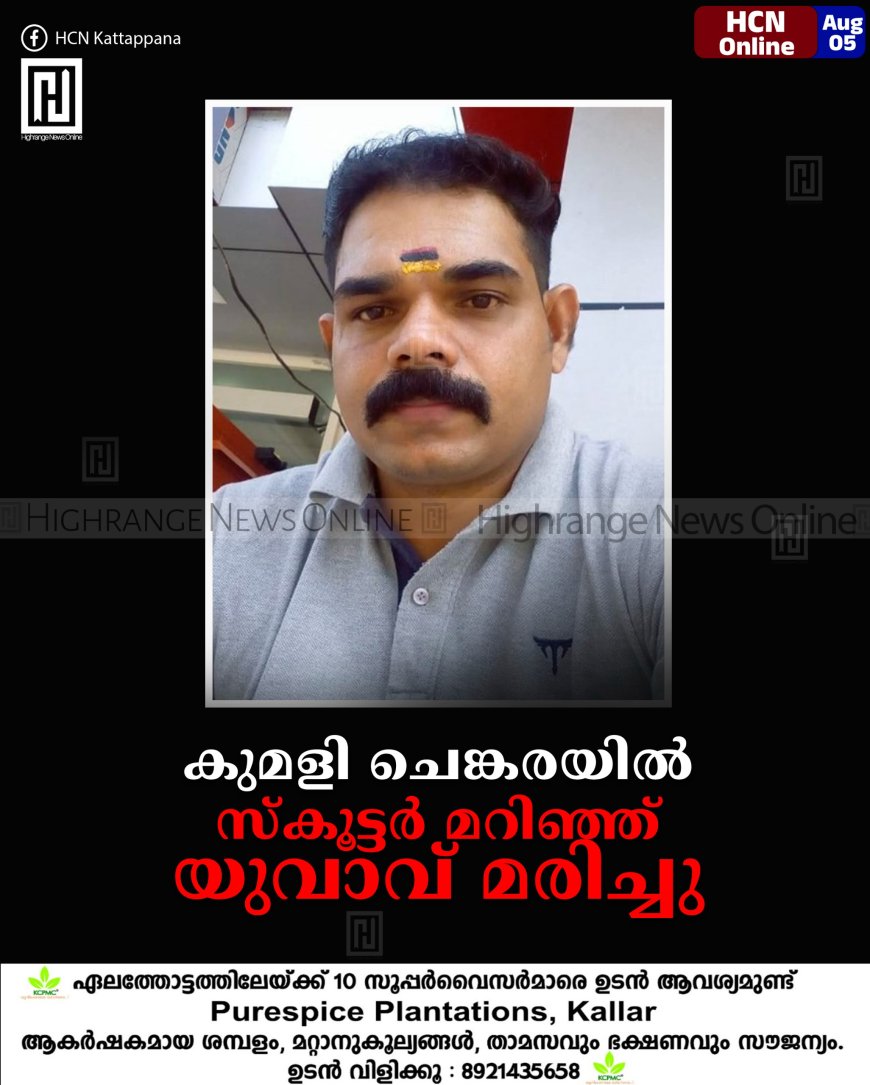 കുമളി ചെങ്കരയില് സ്കൂട്ടര് മറിഞ്ഞ് യുവാവ് മരിച്ചു