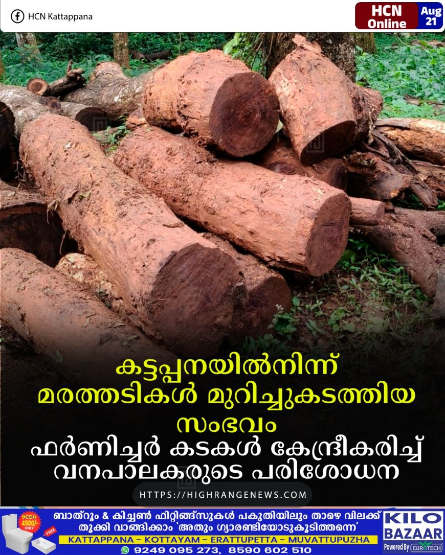 കട്ടപ്പനയില്നിന്ന് മരത്തടികള് മുറിച്ചുകടത്തിയ സംഭവം: ഫര്ണിച്ചര് കടകള് കേന്ദ്രീകരിച്ച് വനപാലകരുടെ പരിശോധന