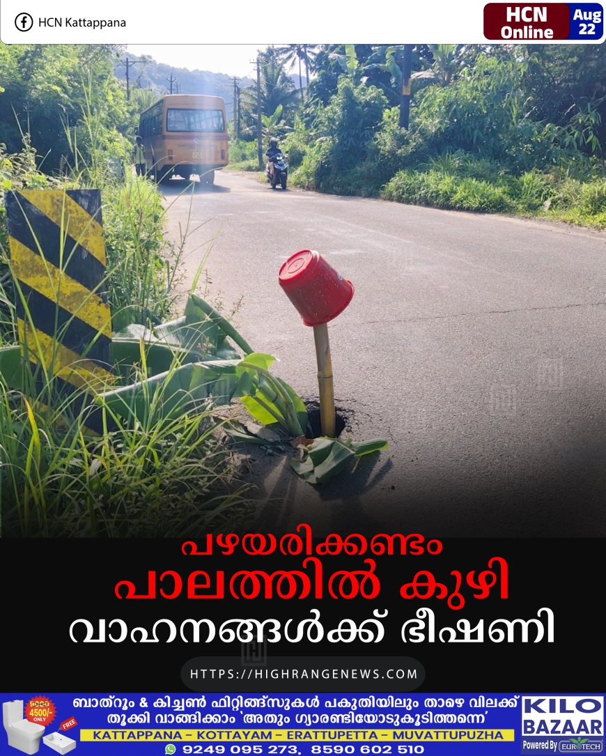 പഴയരിക്കണ്ടം പാലത്തില്‍ കുഴി: വാഹനങ്ങള്‍ക്ക് ഭീഷണി