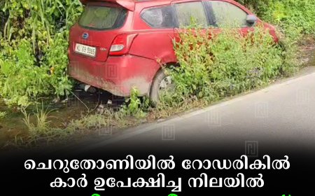 ചെറുതോണിയില്‍ റോഡരികില്‍ കാര്‍ ഉപേക്ഷിച്ച നിലയില്‍: ഓടയിലെ നീരൊഴുക്ക് തടസപ്പെടുന്നു