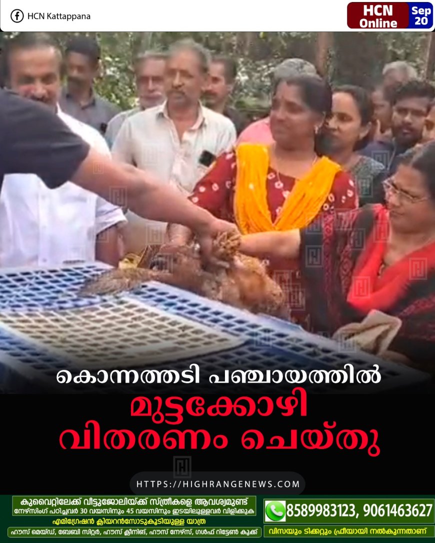 കൊന്നത്തടി പഞ്ചായത്തില് മുട്ടക്കോഴി വിതരണം ചെയ്തു