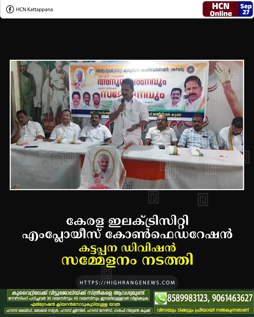കേരള ഇലക്ട്രിസിറ്റി എംപ്ലോയീസ് കോണ്ഫെഡറേഷന് കട്ടപ്പന ഡിവിഷന് സമ്മേളനം നടത്തി