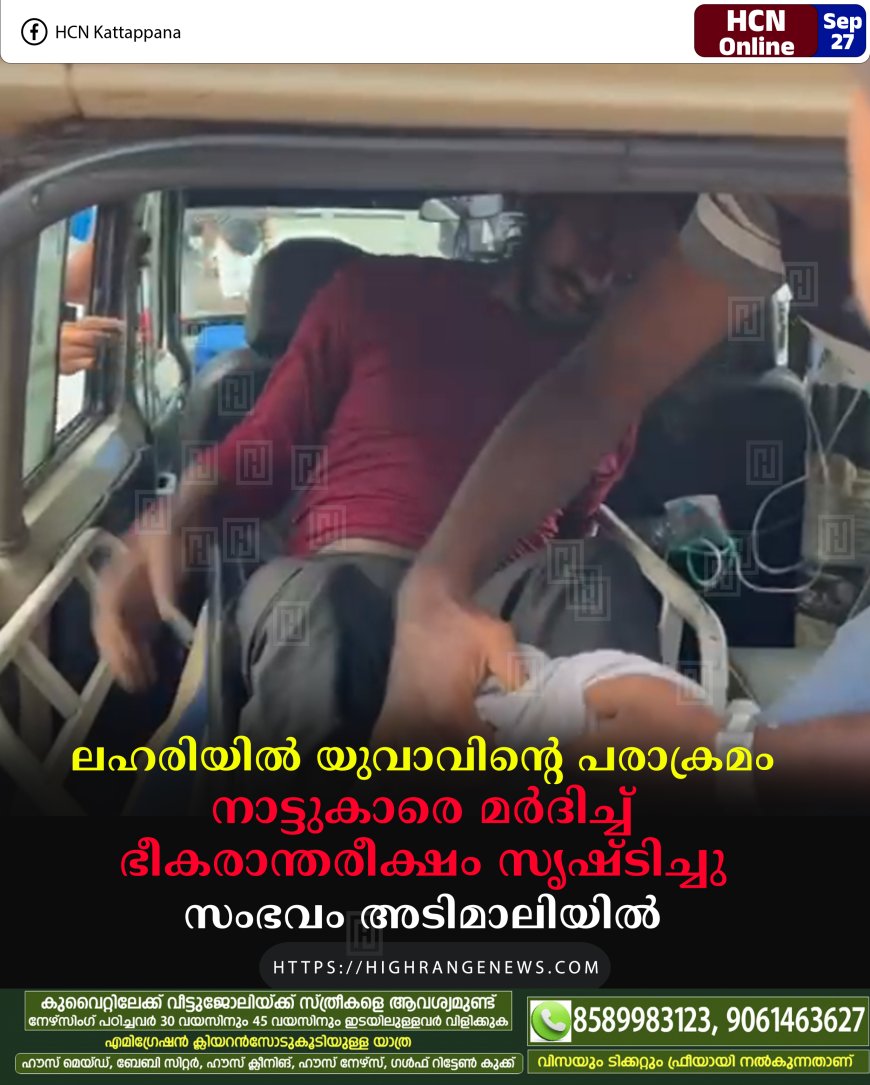 ലഹരിയില് യുവാവിന്റെ പരാക്രമം: നാട്ടുകാരെ മര്ദിച്ച് ഭീകരാന്തരീക്ഷം സൃഷ്ടിച്ചു: സംഭവം അടിമാലിയില്