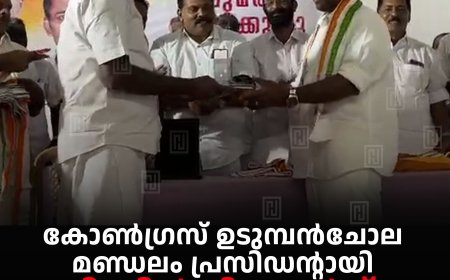 കോണ്‍ഗ്രസ് ഉടുമ്പന്‍ചോല മണ്ഡലം പ്രസിഡന്റായി ടിബിന്‍ പി ജോര്‍ജ് ചുമതലയേറ്റു