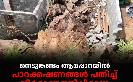 നെടുങ്കണ്ടം ആമപ്പാറയില്‍ പാറക്കഷണങ്ങള്‍ പതിച്ച് നിര്‍മാണത്തിലിരുന്ന വീട് തകര്‍ന്നു