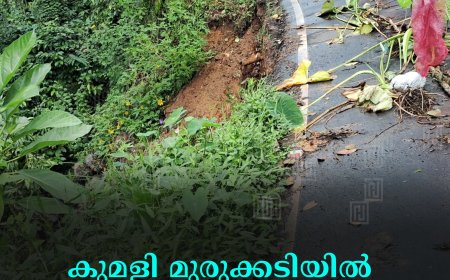 കുമളി മുരുക്കടിയില്  ദേശീയപാതയുടെ സംരക്ഷണ ഭിത്തി ഇടിഞ്ഞു