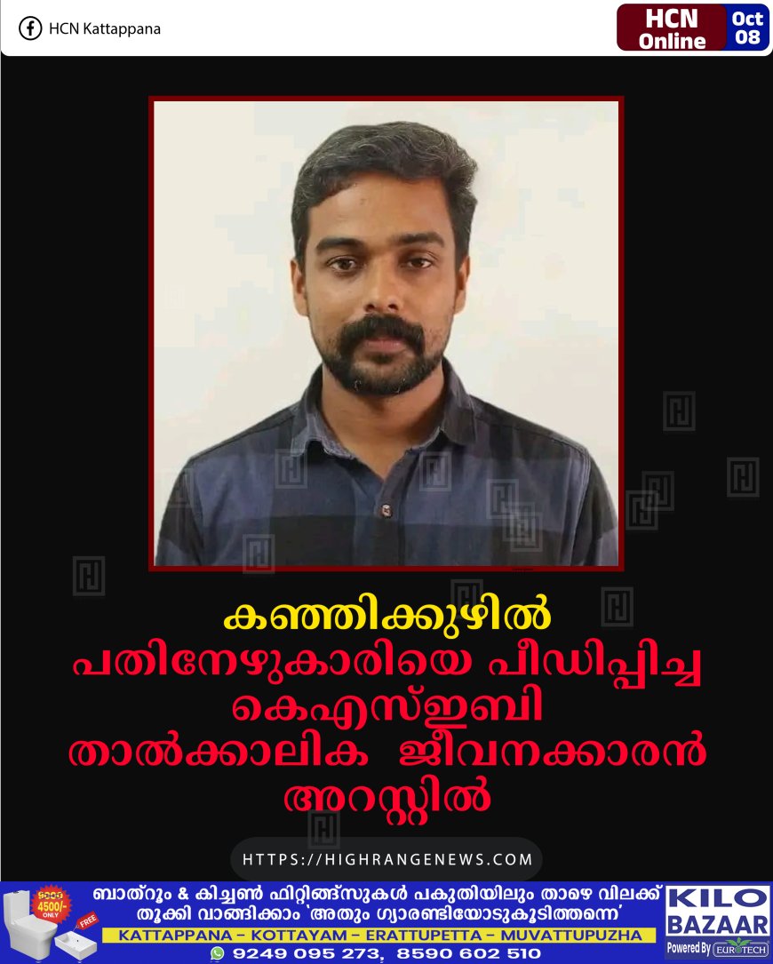 കഞ്ഞിക്കുഴിൽ പതിനേഴുകാരിയെ പീഡിപ്പിച്ച കെഎസ്ഇബി താല്ക്കാലിക ജീവനക്കാരന് അറസ്റ്റില്