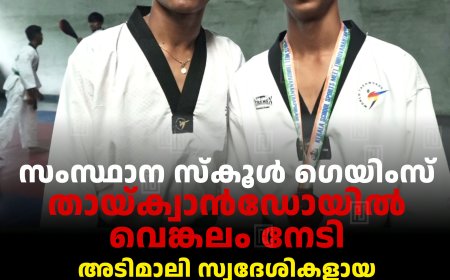സംസ്ഥാന സ്‌കൂള്‍ ഗെയിംസ്: തായ്ക്വാന്‍ഡോയില്‍ വെങ്കലം നേടി അടിമാലി സ്വദേശികളായ ബേസില്‍ കുര്യനും ആദിത്യന്‍ അജയ്കുമാറും 