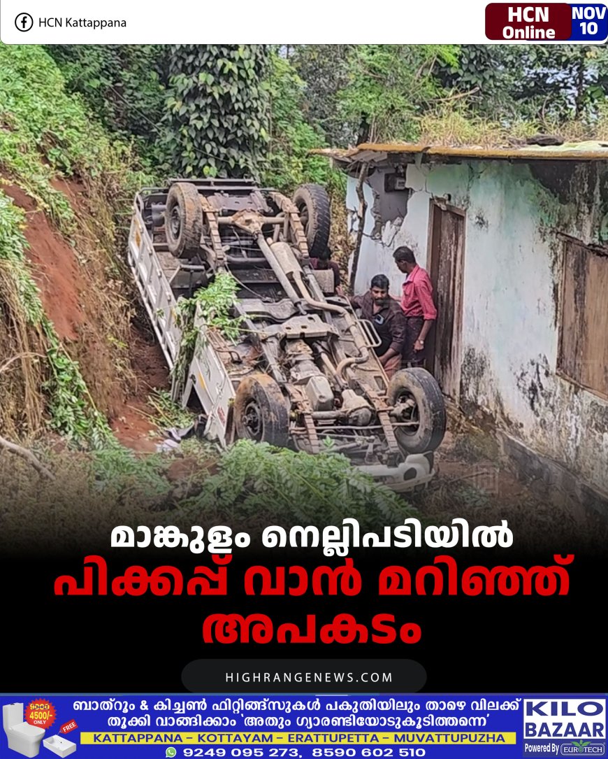 മാങ്കുളം നെല്ലിപടിയില്‍ പിക്കപ്പ് വാന്‍ മറിഞ്ഞ് അപകടം 