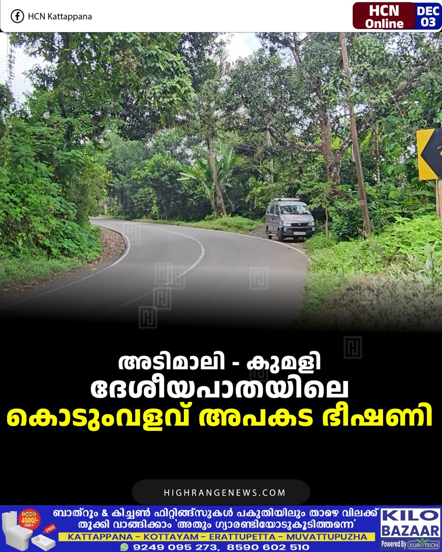 അടിമാലി - കുമളി ദേശീയപാതയിലെ കൊടുംവളവ് അപകട ഭീഷണി