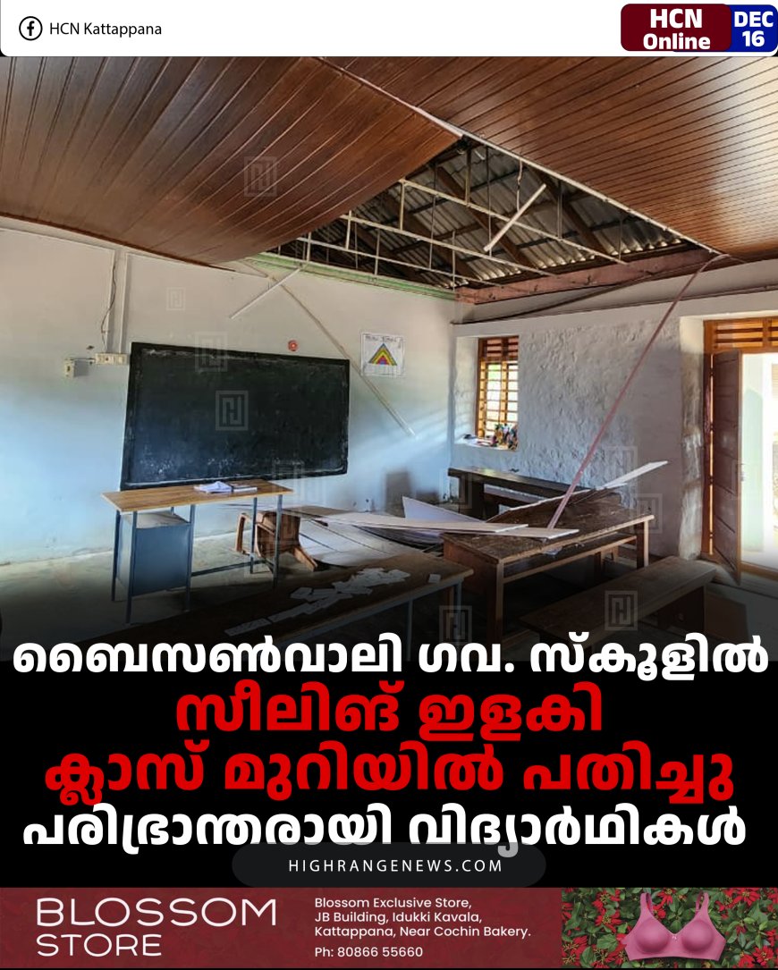 ബൈസണ്‍വാലി ഗവ. സ്‌കൂളില്‍ സീലിങ് ഇളകി ക്ലാസ് മുറിയില്‍ പതിച്ചു: പരിഭ്രാന്തരായി വിദ്യാര്‍ഥികള്‍  