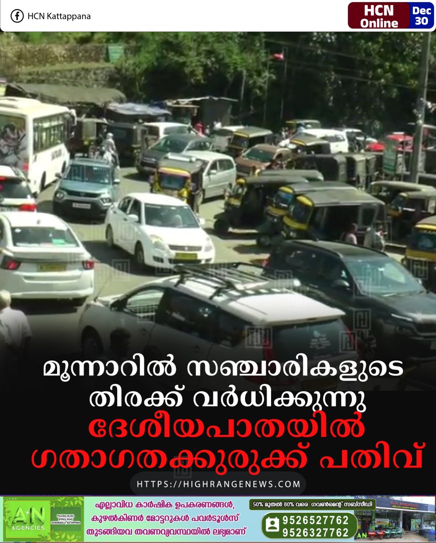 മൂന്നാറില്‍ സഞ്ചാരികളുടെ തിരക്ക് വര്‍ധിക്കുന്നു: ദേശീയപാതയില്‍ ഗതാഗതക്കുരുക്ക് പതിവ്