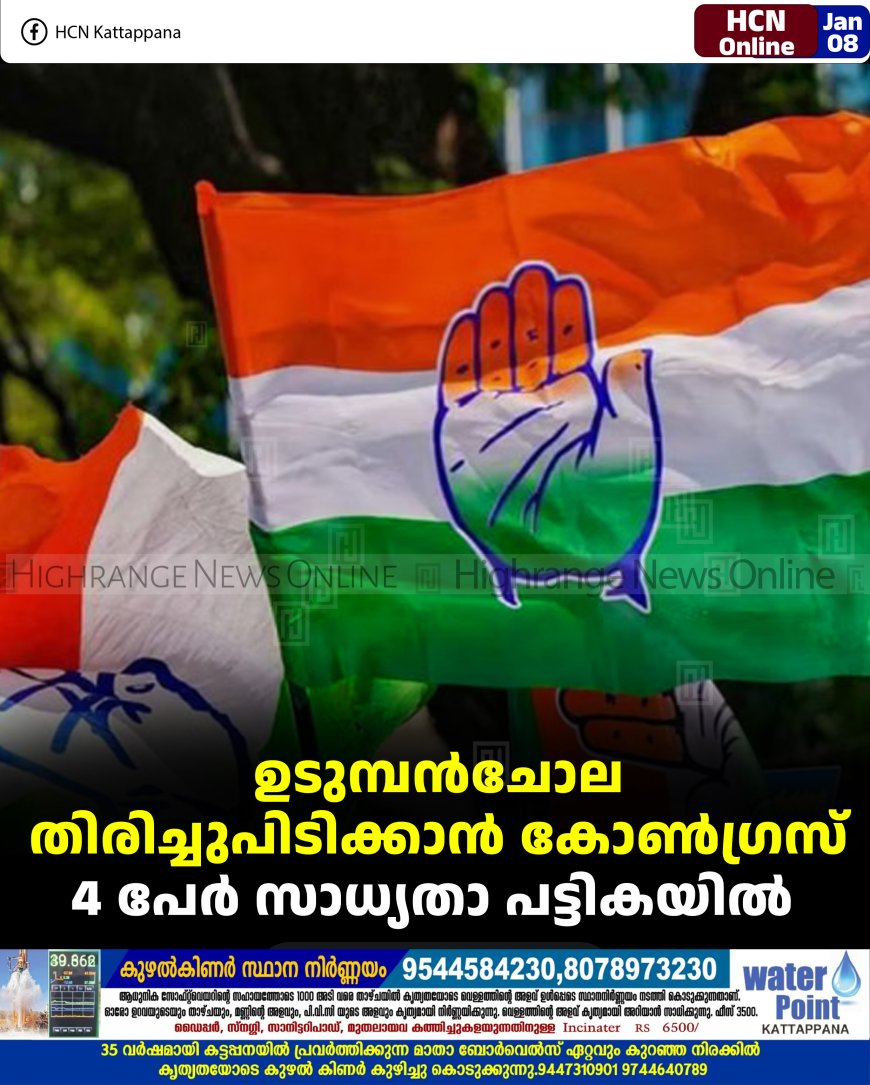 ഉടുമ്പന്‍ചോല തിരിച്ചുപിടിക്കാന്‍ കോണ്‍ഗ്രസ്: 4 പേര്‍ സാധ്യതാ പട്ടികയില്‍ 