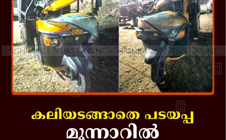 കലിയടങ്ങാതെ പടയപ്പ: മൂന്നാറില്‍ ഓട്ടോറിക്ഷ തകര്‍ത്തു