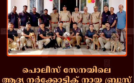 പൊലീസ് സേനയിലെ ആദ്യ നര്‍ക്കോട്ടിക് നായ ബ്രൂസ് സേവനത്തില്‍നിന്ന് വിരമിച്ചു
