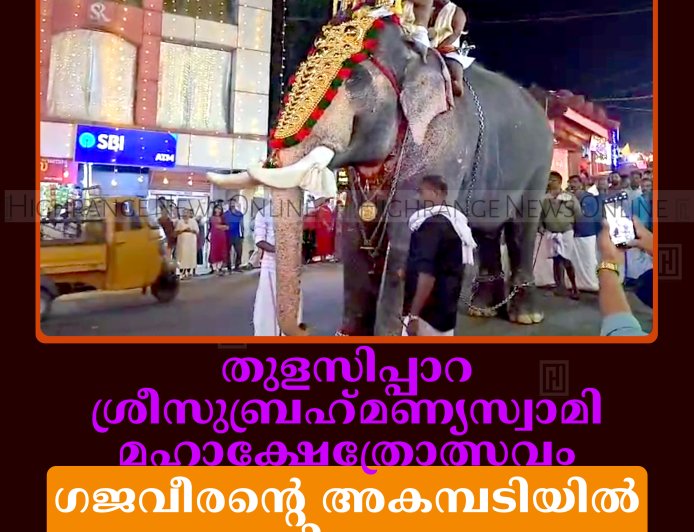 തുളസിപ്പാറ ശ്രീസുബ്രഹ്‌മണ്യസ്വാമി മഹാക്ഷേത്രോത്സവം: ഗജവീരന്റെ അകമ്പടിയില്‍ താലപ്പൊലി ഘോഷയാത്ര