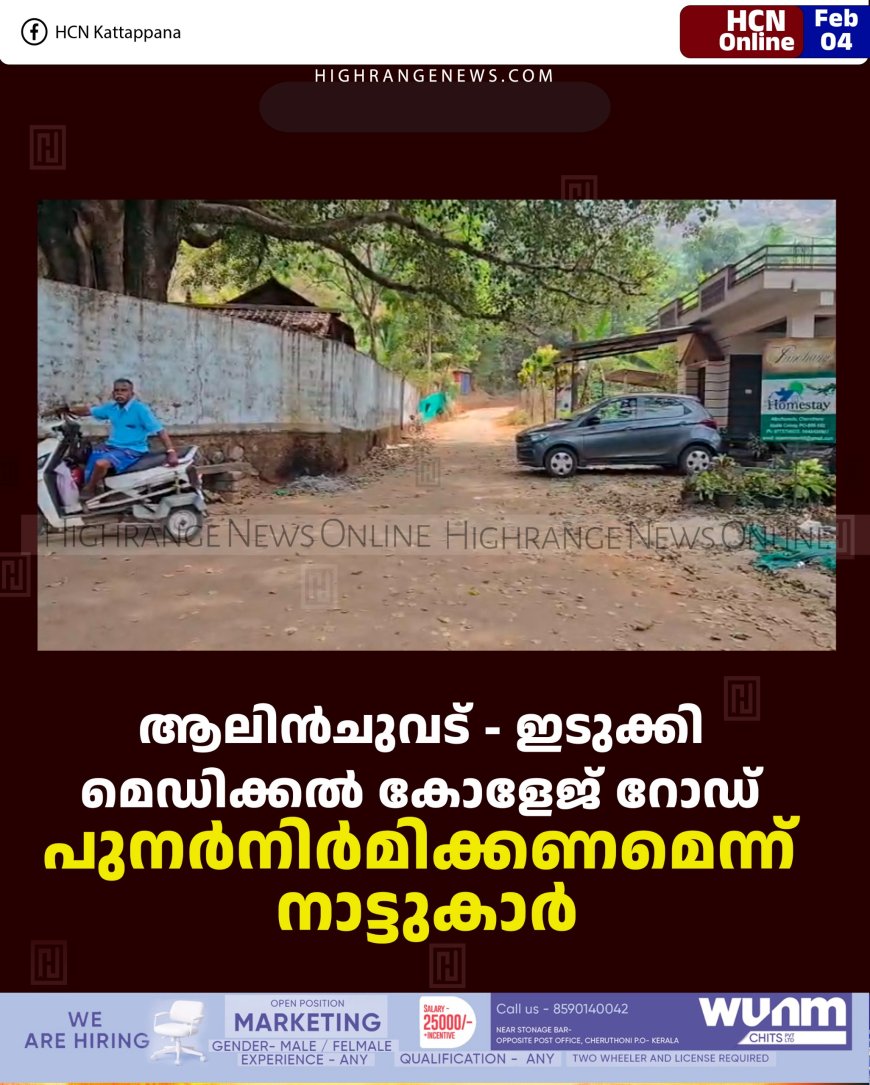 ആലിന്‍ചുവട് - ഇടുക്കി മെഡിക്കല്‍ കോളേജ് റോഡ് പുനര്‍നിര്‍മിക്കണമെന്ന് നാട്ടുകാര്‍ 