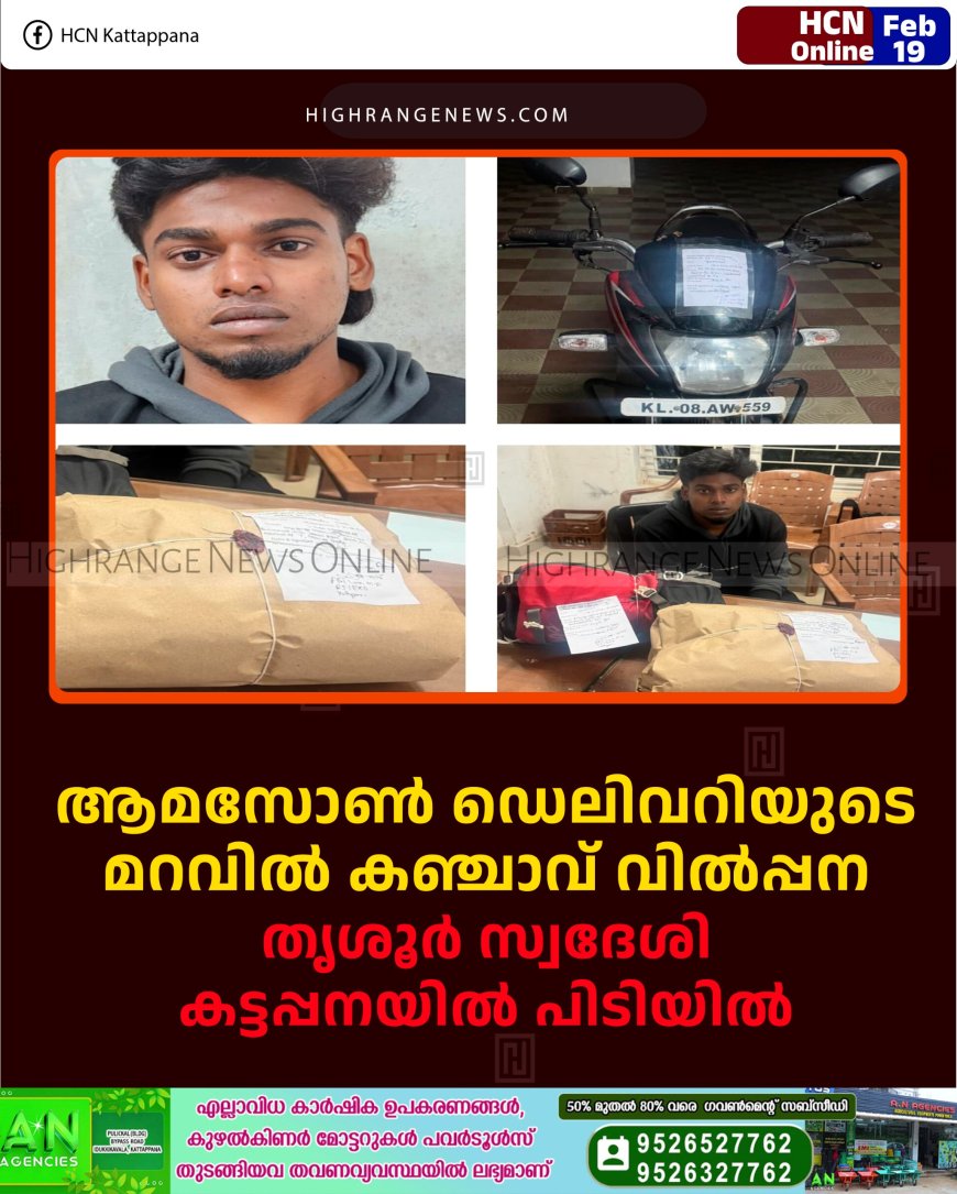 ആമസോണ്‍ ഡെലിവറിയുടെ മറവില്‍ കഞ്ചാവ് വില്‍പ്പന: തൃശൂര്‍ സ്വദേശി കട്ടപ്പനയില്‍ പിടിയില്‍ 