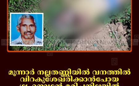 മൂന്നാര്‍ നല്ലതണ്ണിയില്‍ വനത്തില്‍ വിറകുശേഖരിക്കാന്‍പോയ ഗൃഹനാഥന്‍ മരിച്ചനിലയില്‍: കാട്ടാന ആക്രമിച്ചതായി സംശയം