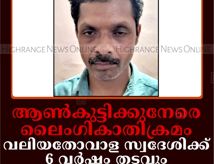 ആണ്‍കുട്ടിക്കുനേരെ ലൈംഗികാതിക്രമം: വലിയതോവാള സ്വദേശിക്ക് 6 വര്‍ഷം തടവും 40,000 രൂപ പിഴയും