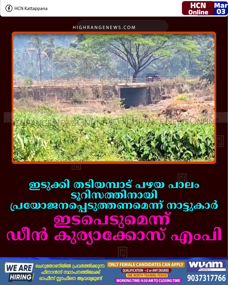 ഇടുക്കി തടിയമ്പാട് പഴയ പാലം ടൂറിസത്തിനായി പ്രയോജനപ്പെടുത്തണമെന്ന് നാട്ടുകാര്‍: ഇടപെടുമെന്ന് ഡീന്‍ കുര്യാക്കോസ് എംപി