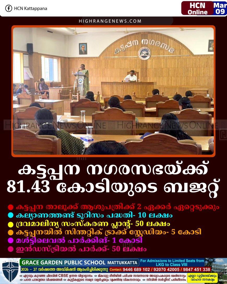 കട്ടപ്പന നഗരസഭയ്ക്ക് 81.43 കോടിയുടെ ബജറ്റ്