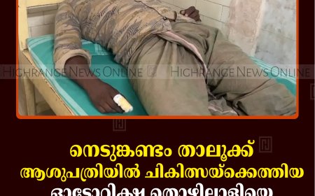 നെടുങ്കണ്ടം താലൂക്ക് ആശുപത്രിയില്‍ ചികിത്സയ്‌ക്കെത്തിയ ഓട്ടോറിക്ഷ തൊഴിലാളിയെ മര്‍ദിച്ചതായി പരാതി    