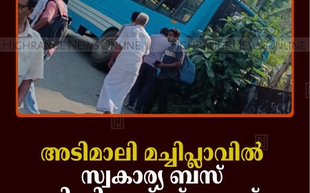 അടിമാലി മച്ചിപ്ലാവില്‍ സ്വകാര്യ ബസ് പിന്നിലേയ്ക്ക് ഉരുണ്ട് മതിലിലിടിച്ച് അപകടം 