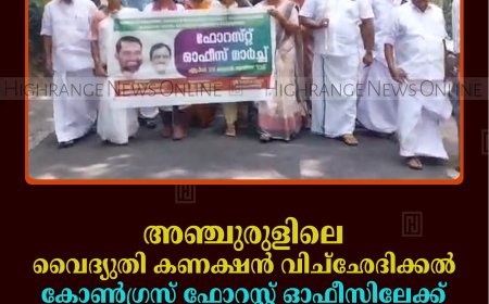 അഞ്ചുരുളിലെ വൈദ്യുതി കണക്ഷന്‍ വിച്‌ഛേദിക്കല്‍: കോണ്‍ഗ്രസ് ഫോറസ്റ്റ് ഓഫീസിലേക്ക് മാര്‍ച്ച് നടത്തി
