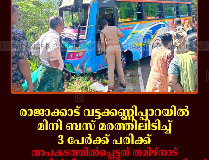 രാജാക്കാട് വട്ടക്കണ്ണിപ്പാറയില്‍ മിനി ബസ് മരത്തിലിടിച്ച് 3 പേര്‍ക്ക് പരിക്ക്: അപകടത്തില്‍പ്പെട്ടത് തമിഴ്‌നാട് തഞ്ചാവൂരില്‍നിന്നുള്ള വിനോദസഞ്ചാരികള്‍