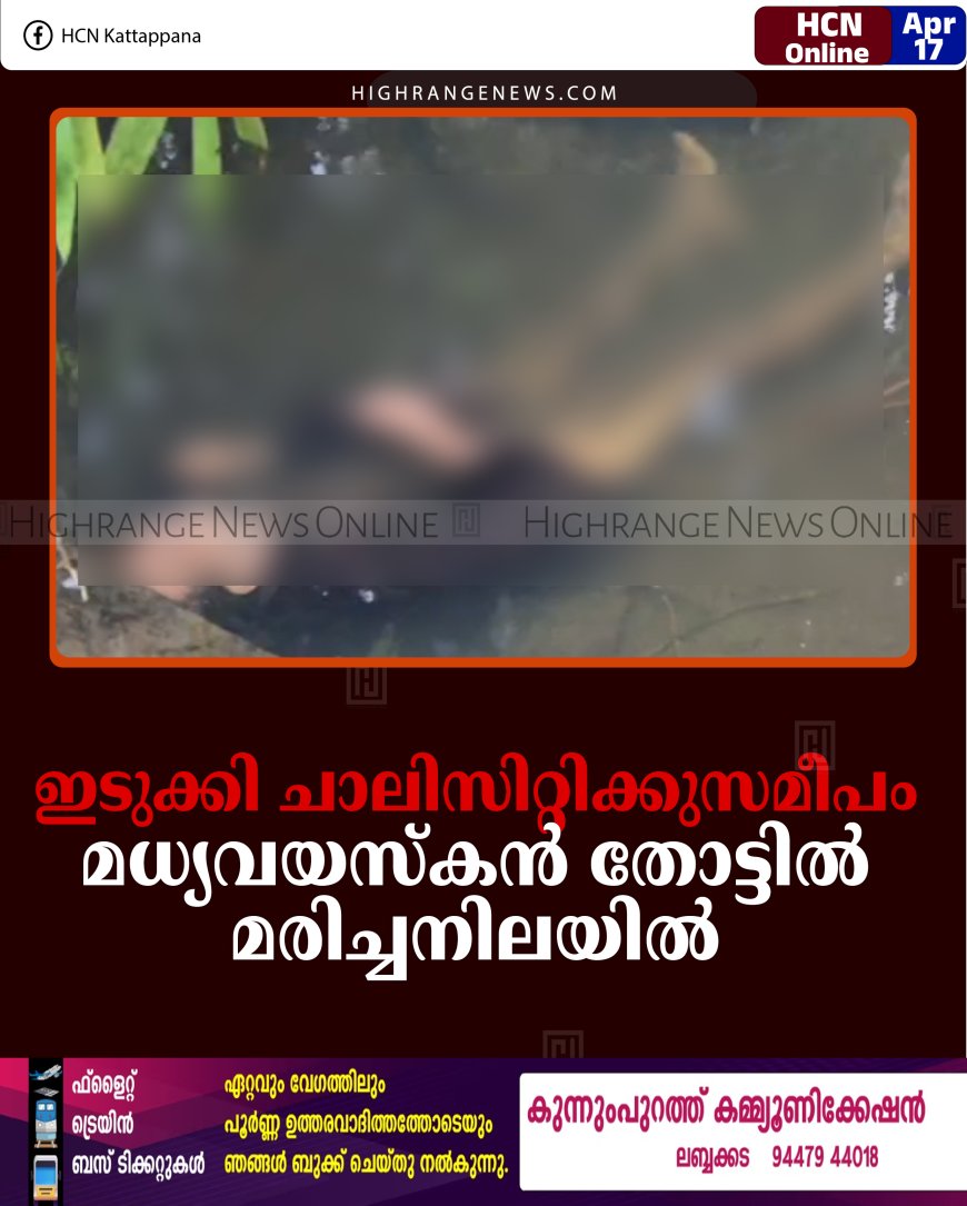 ഇടുക്കി ചാലിസിറ്റിക്കുസമീപം മധ്യവയസ്‌കന്‍ തോട്ടില്‍ മരിച്ചനിലയില്‍ 