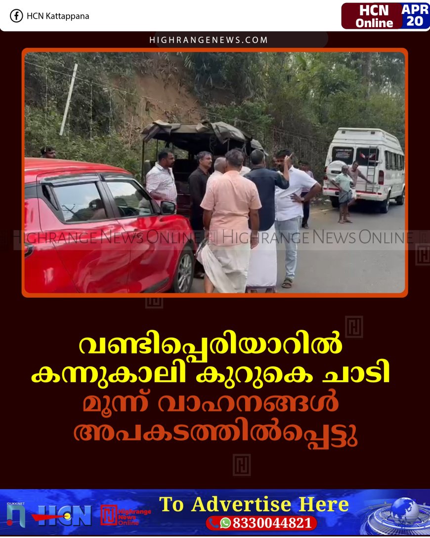 വണ്ടിപ്പെരിയാറില്‍ കന്നുകാലി കുറുകെ ചാടി മൂന്ന് വാഹനങ്ങള്‍ അപകടത്തില്‍പ്പെട്ടു