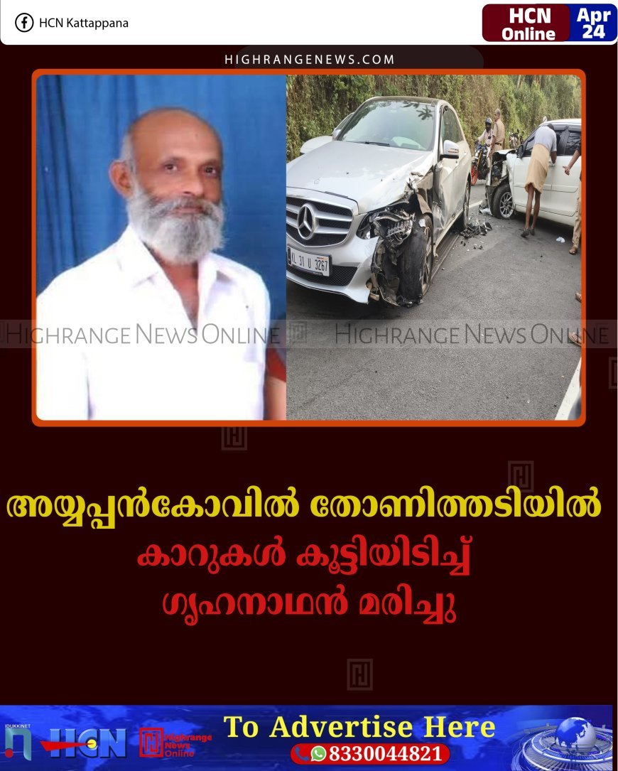 അയ്യപ്പൻകോവിൽ തോണിത്തടിയിൽ കാറുകൾ കൂട്ടിയിടിച്ച് ഗൃഹനാഥൻ മരിച്ചു