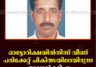 ഓട്ടോറിക്ഷയില്‍നിന്ന് വീണ് പരിക്കേറ്റ് ചികിത്സയിലായിരുന്ന യുവാവ് മരിച്ചു