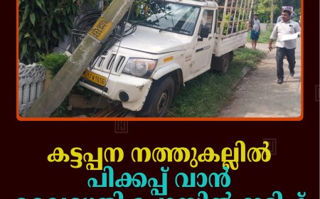 കട്ടപ്പന നത്തുകല്ലില്‍ പിക്കപ്പ് വാന്‍ വൈദ്യുതി പോസ്റ്റില്‍ ഇടിച്ച് അപകടം   