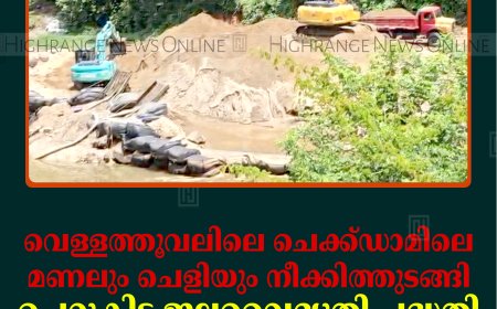 വെള്ളത്തൂവലിലെ ചെക്ക്ഡാമിലെ മണലും ചെളിയും നീക്കിത്തുടങ്ങി: ചെറുകിട ജലവൈദ്യുതി പദ്ധതി ആരംഭിക്കാനാകുമെന്ന് പ്രതീക്ഷ
