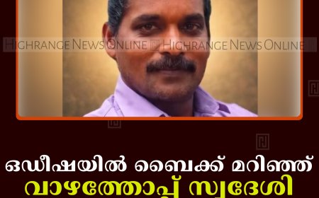 ഒഡീഷയില്‍ ബൈക്ക് മറിഞ്ഞ് വാഴത്തോപ്പ് സ്വദേശി മരിച്ചു