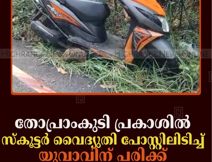 തോപ്രാംകുടി പ്രകാശില്‍ സ്‌കൂട്ടര്‍ വൈദ്യുതി പോസ്റ്റിലിടിച്ച് യുവാവിന് പരിക്ക് 