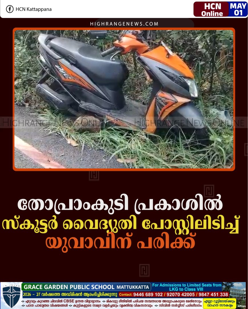 തോപ്രാംകുടി പ്രകാശില്‍ സ്‌കൂട്ടര്‍ വൈദ്യുതി പോസ്റ്റിലിടിച്ച് യുവാവിന് പരിക്ക് 