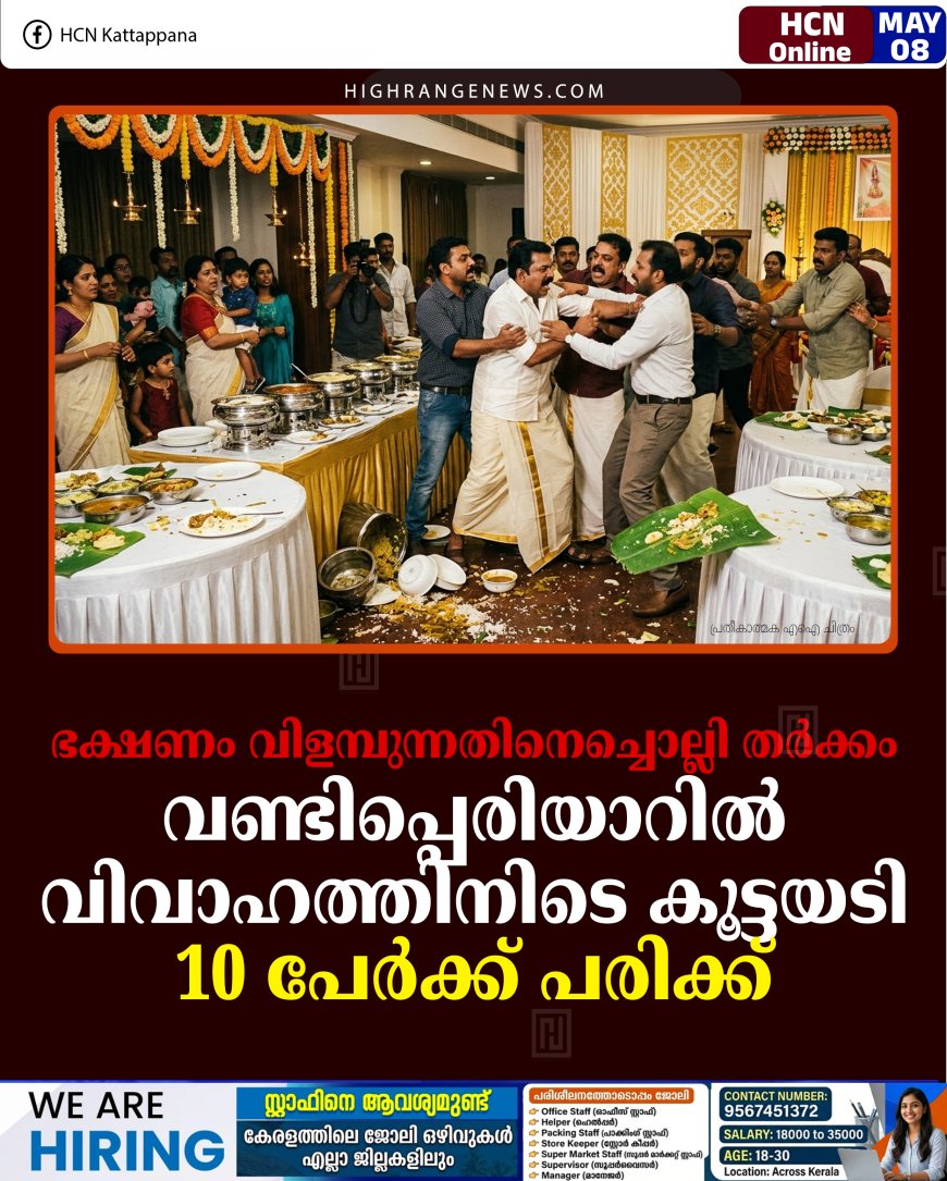ഭക്ഷണം വിളമ്പുന്നതിനെച്ചൊല്ലി തര്‍ക്കം: വണ്ടിപ്പെരിയാറില്‍ വിവാഹത്തിനിടെ കൂട്ടയടി: 10 പേര്‍ക്ക് പരിക്ക്
