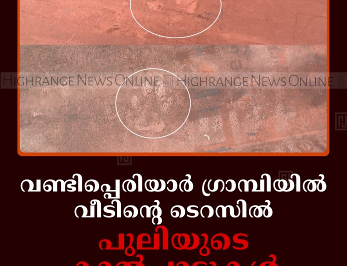 വണ്ടിപ്പെരിയാര്‍ ഗ്രാമ്പിയില്‍ വീടിന്റെ ടെറസില്‍ പുലിയുടെ കാല്‍പ്പാടുകള്‍