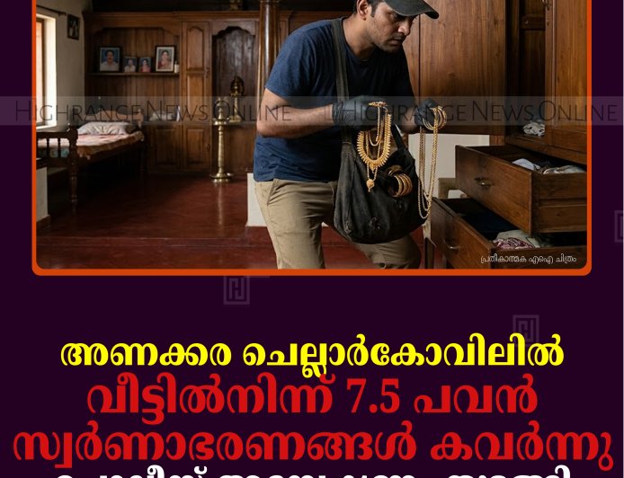 അണക്കര ചെല്ലാര്‍കോവിലില്‍ വീട്ടില്‍നിന്ന് 7.5 പവന്‍ സ്വര്‍ണാഭരണങ്ങള്‍ കവര്‍ന്നു: പൊലീസ് അന്വേഷണം തുടങ്ങി