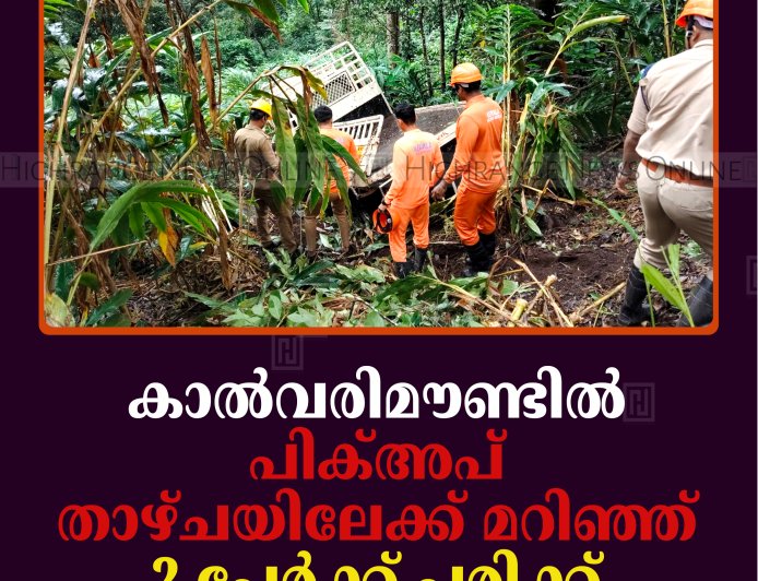 കാല്‍വരിമൗണ്ടില്‍ പിക്അപ് താഴ്ചയിലേക്ക് മറിഞ്ഞ് 2 പേര്‍ക്ക് പരിക്ക്
