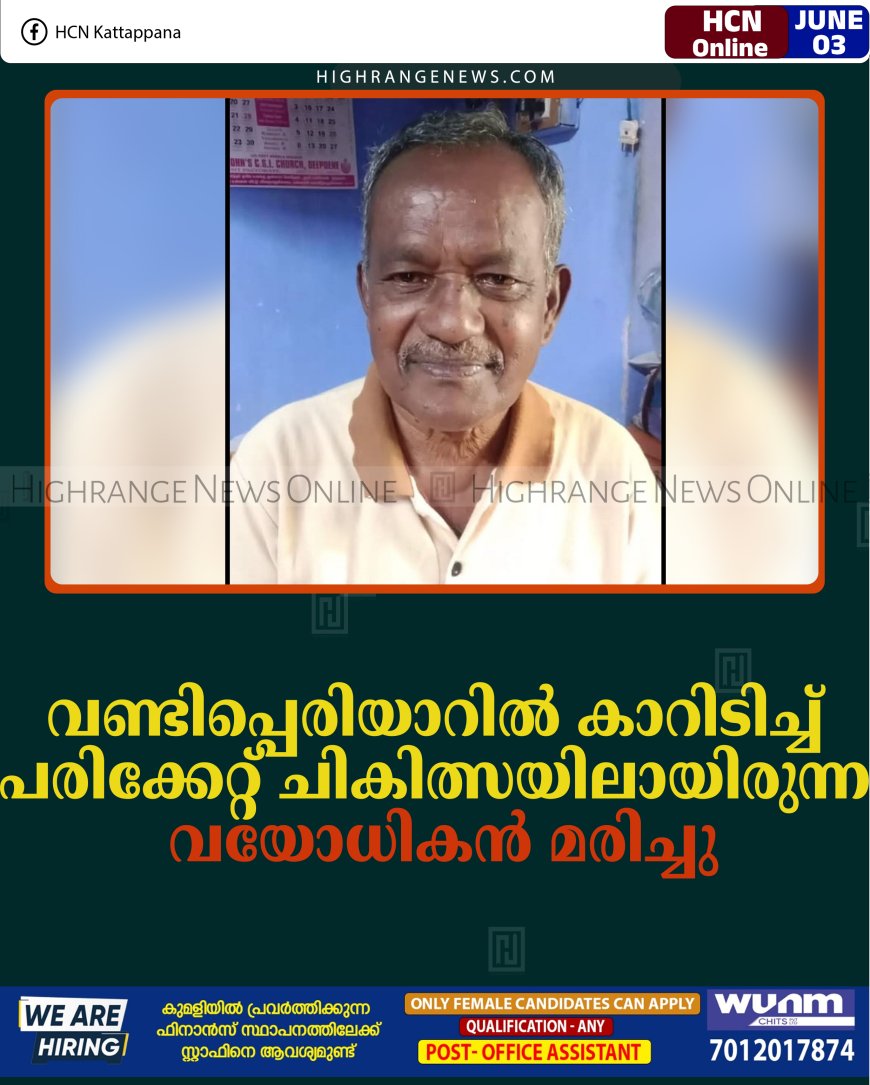 വണ്ടിപ്പെരിയാറില്‍ കാറിടിച്ച് പരിക്കേറ്റ് ചികിത്സയിലായിരുന്ന വയോധികന്‍ മരിച്ചു