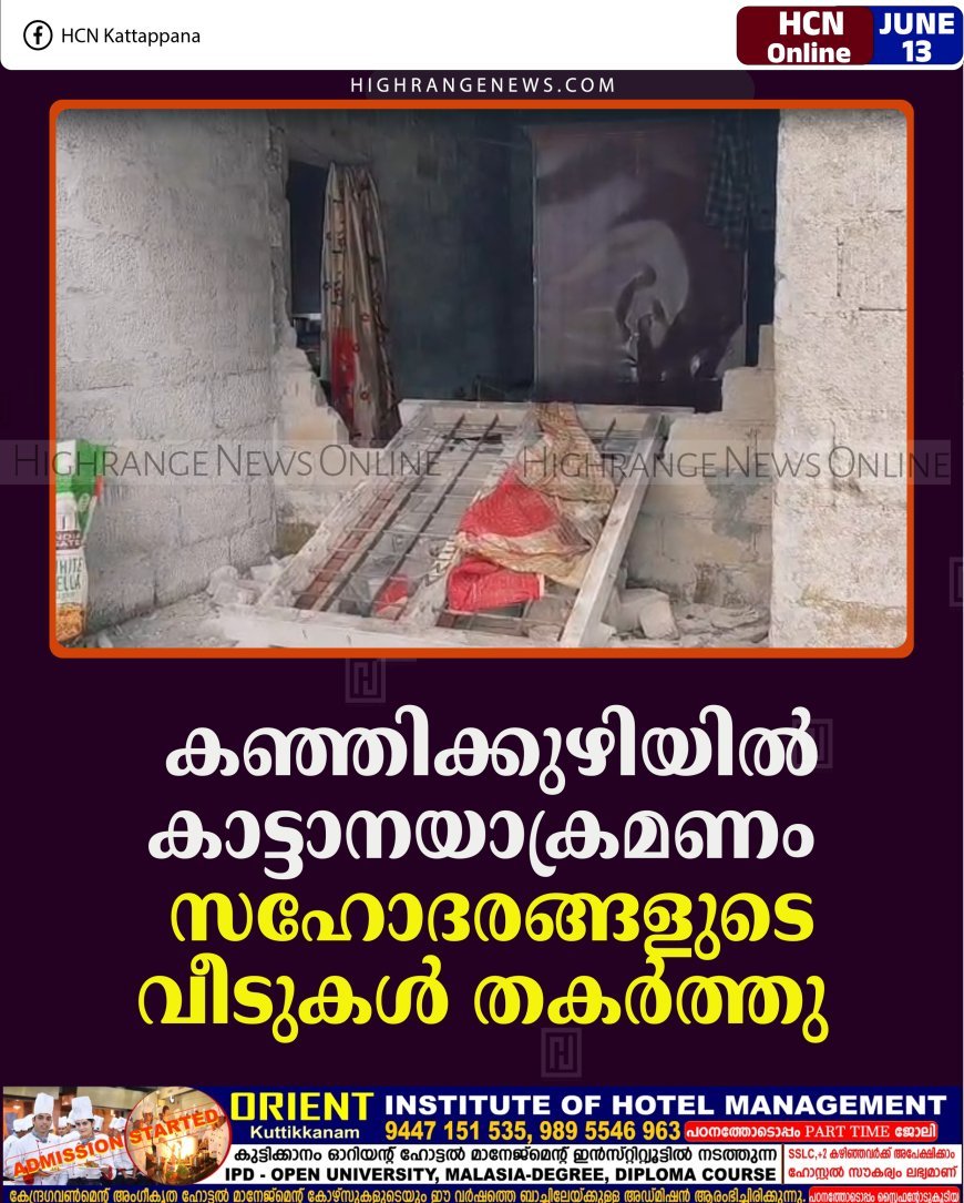കഞ്ഞിക്കുഴിയില്‍ കാട്ടാനയാക്രമണം: സഹോദരങ്ങളുടെ വീടുകള്‍ തകര്‍ത്തു  