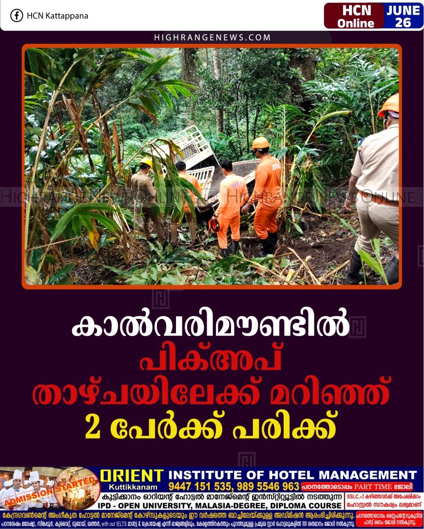 കാല്‍വരിമൗണ്ടില്‍ പിക്അപ് താഴ്ചയിലേക്ക് മറിഞ്ഞ് 2 പേര്‍ക്ക് പരിക്ക്