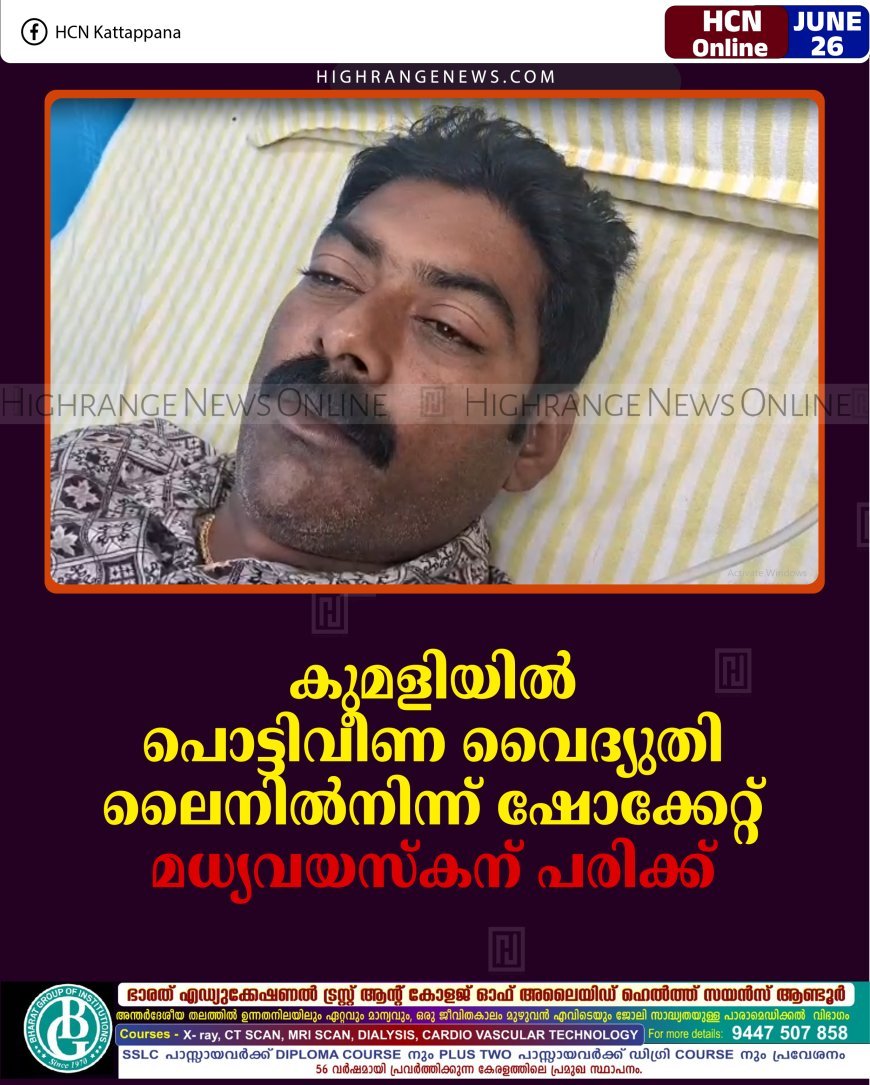 കുമളിയില്‍ പൊട്ടിവീണ വൈദ്യുതി ലൈനില്‍നിന്ന് ഷോക്കേറ്റ് മധ്യവയസ്‌കന് പരിക്ക് 