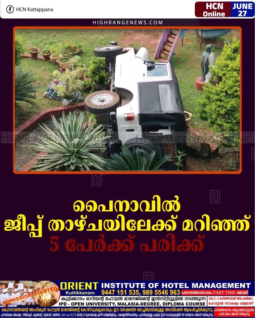 പൈനാവില്‍ ജീപ്പ് താഴ്ചയിലേക്ക് മറിഞ്ഞ് 5 പേര്‍ക്ക് പരിക്ക്    
