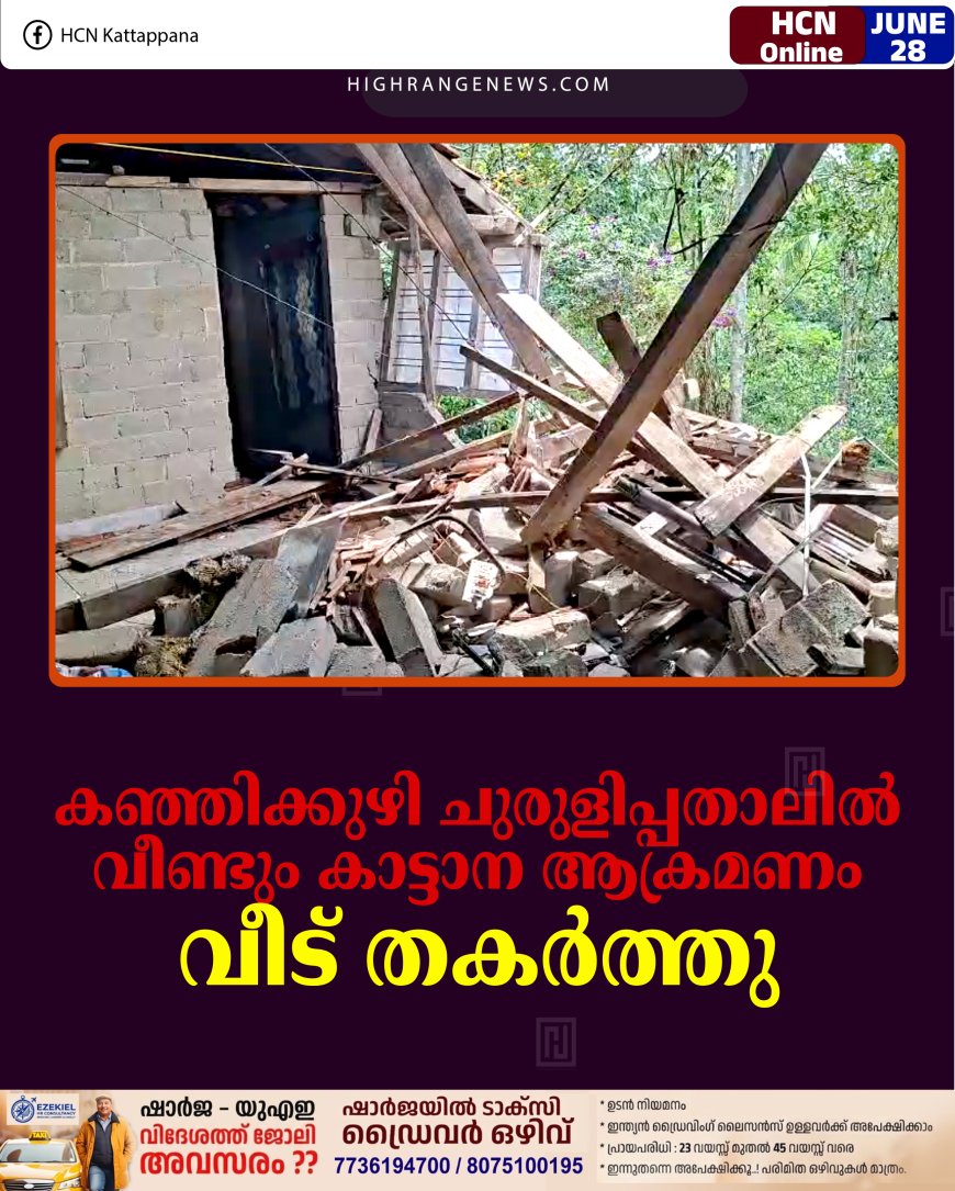 കഞ്ഞിക്കുഴി ചുരുളിപ്പതാലില്‍ വീണ്ടും കാട്ടാന ആക്രമണം: വീട് തകര്‍ത്തു