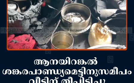 ആനയിറങ്കല്‍ ശങ്കരപാണ്ഡ്യമെട്ടിനുസമീപം വീടിന് തീപിടിച്ചു: വീട്ടുപകരണങ്ങള്‍ കത്തിനശിച്ചു 